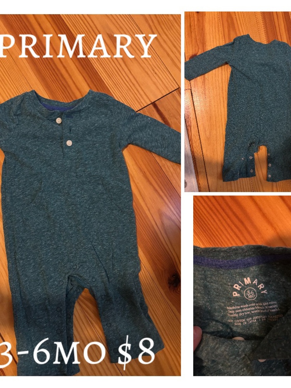 Primary Teal Heathered Long-Sleeve One-Piece